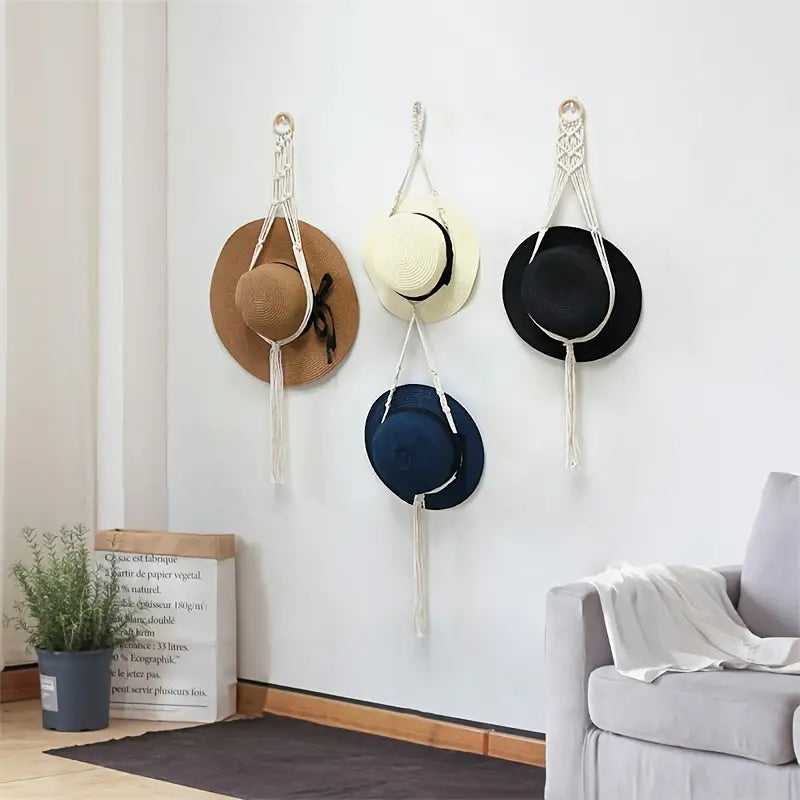 Boho Hat Organizer with Tassels for Home Decor