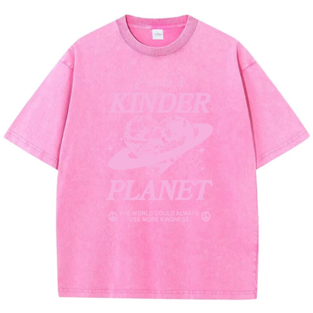 Create A Kinder Planet Printed Tee, Clothing Comfort Half Sleeve T-Shirt Round Neck Retro Punk