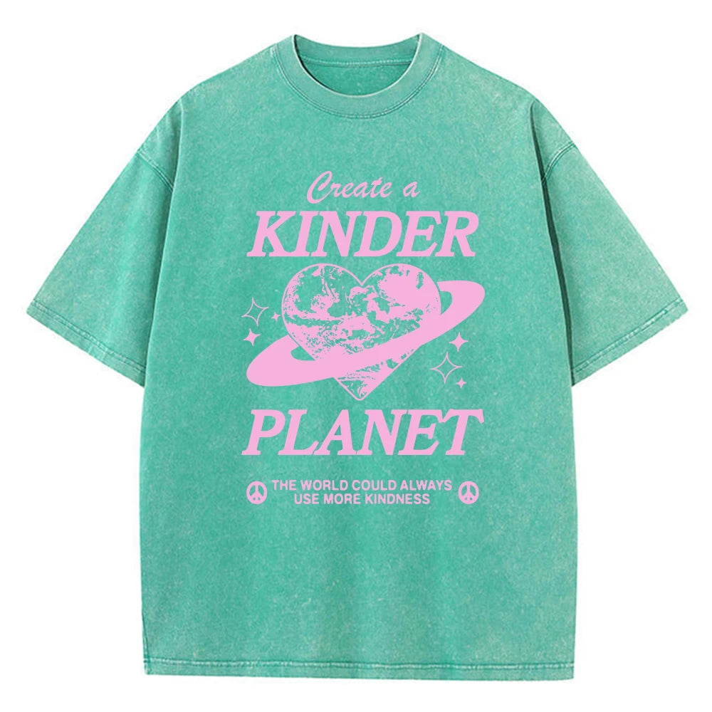 Create A Kinder Planet Printed Tee, Clothing Comfort Half Sleeve T-Shirt Round Neck Retro Punk