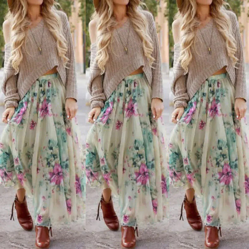 Bohemian Maxi Skirt - Women's Midi Skirt