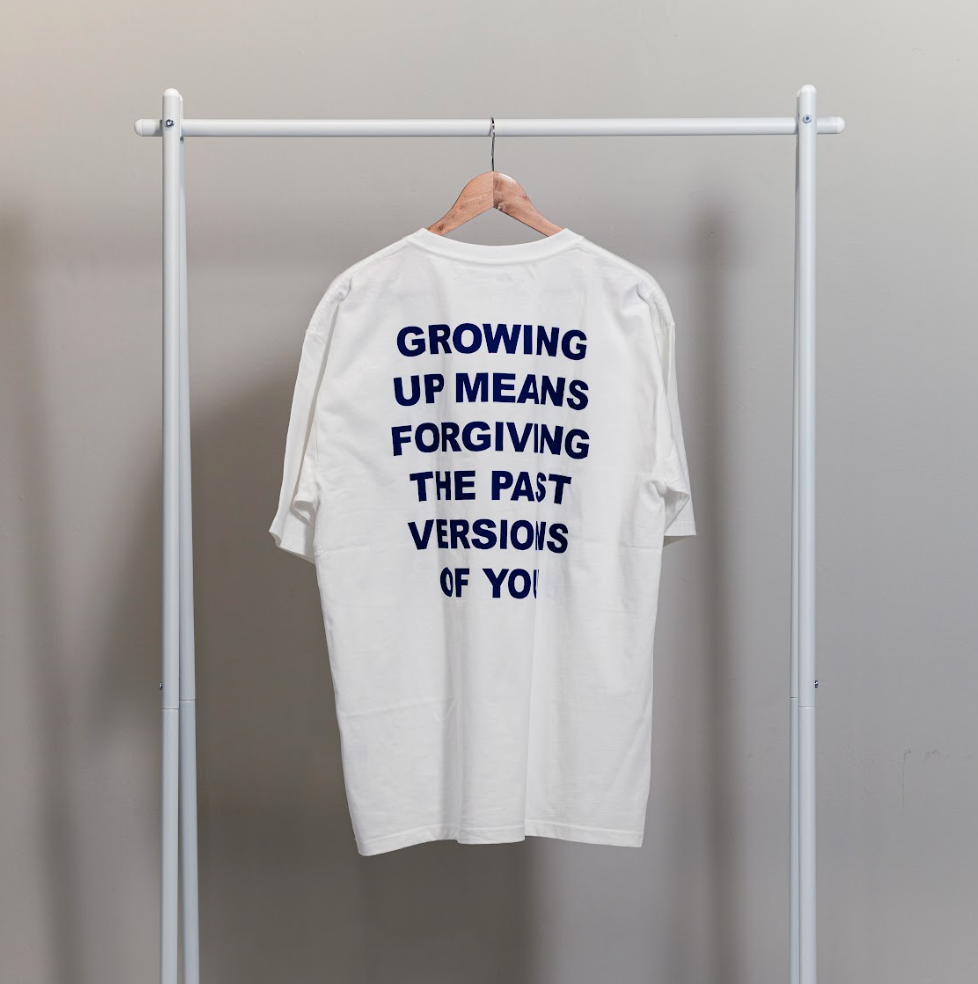 GROWING UP MEANS FORGIVING THE PAST VERSIONS OF YOU: Embroidered short sleeve t-shirt-2