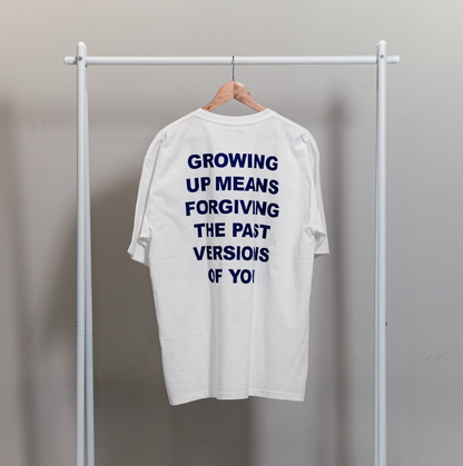 GROWING UP MEANS FORGIVING THE PAST VERSIONS OF YOU: Embroidered short sleeve t-shirt-2