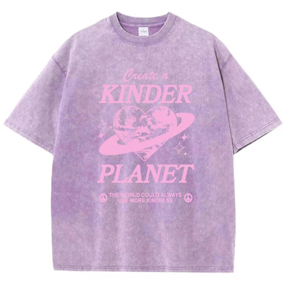 Create A Kinder Planet Printed Tee, Clothing Comfort Half Sleeve T-Shirt Round Neck Retro Punk