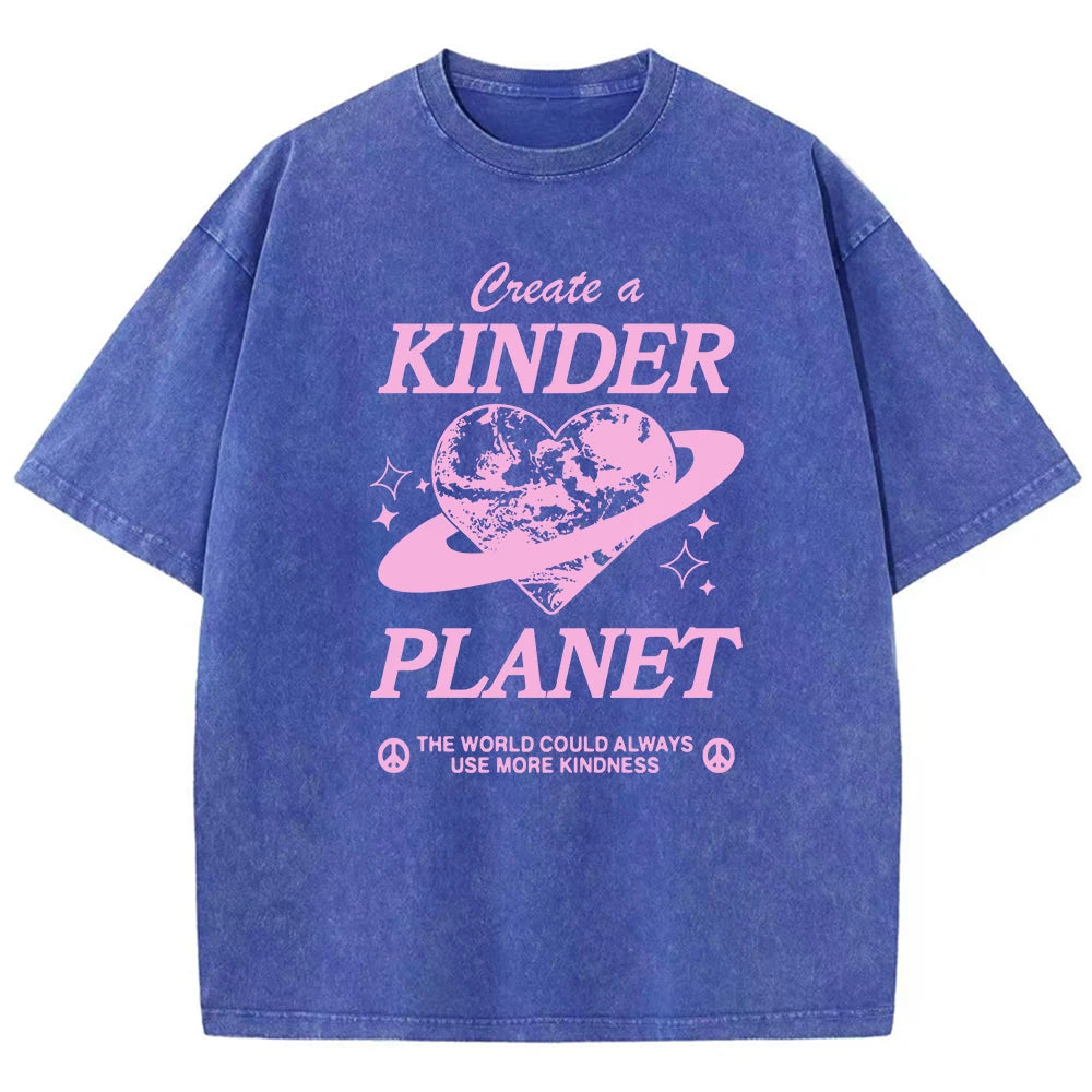 Create A Kinder Planet Printed Tee, Clothing Comfort Half Sleeve T-Shirt Round Neck Retro Punk