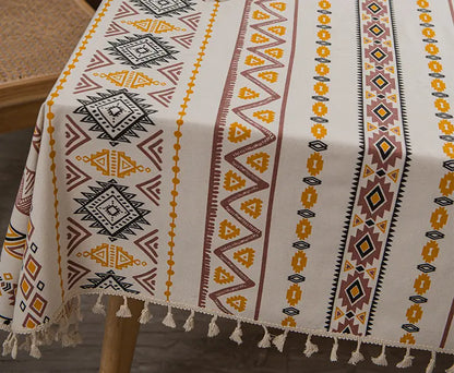 Boho Summer Cotton Linen Tablecloth with Tassels
