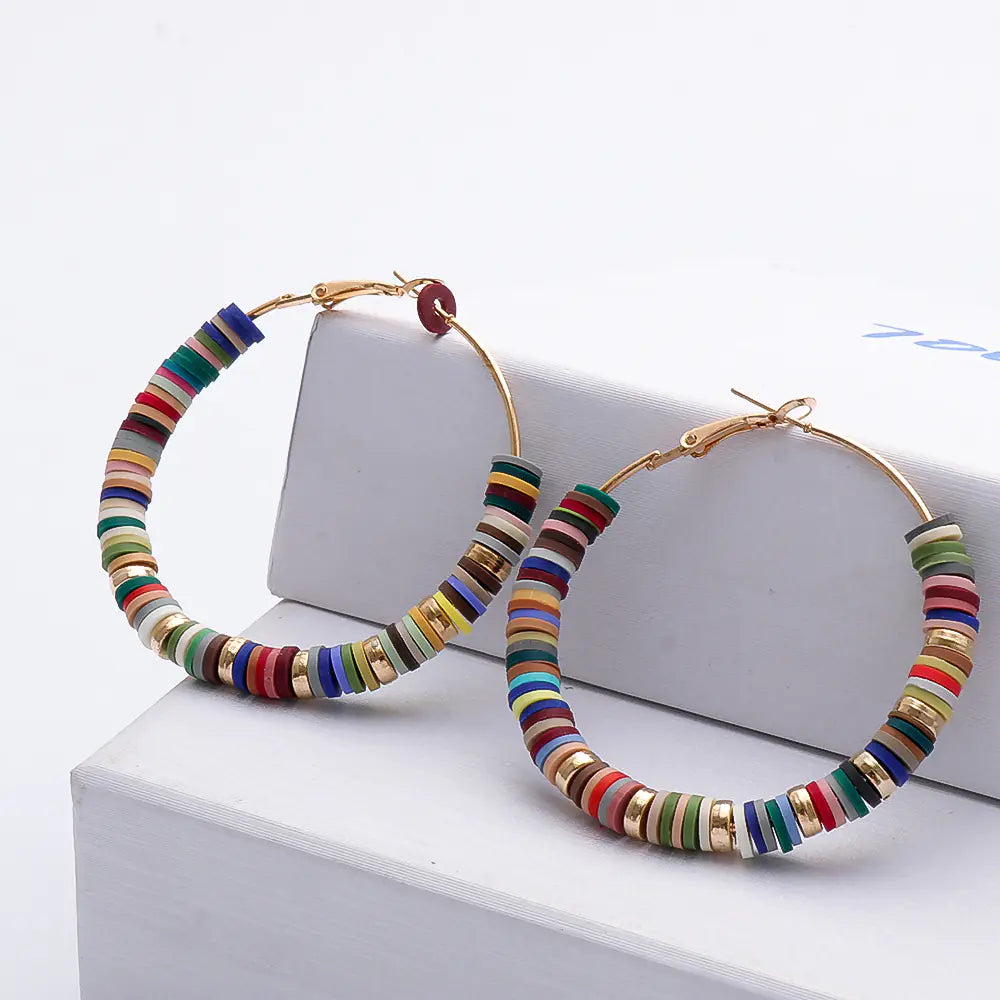 Bohemian Geometric Circle Polymer Clay Earrings