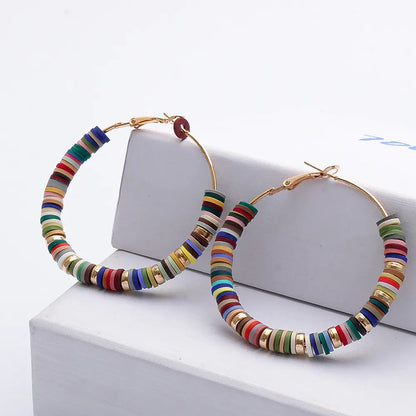 Bohemian Geometric Circle Polymer Clay Earrings