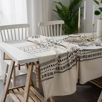 Bohemian Black and White Printed Tablecloth