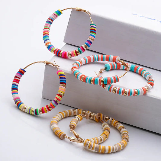 Bohemian Geometric Circle Polymer Clay Earrings