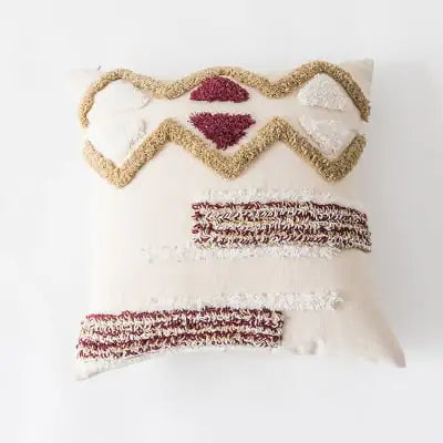 Indian Embroidered Tufted Pillow with Tassels