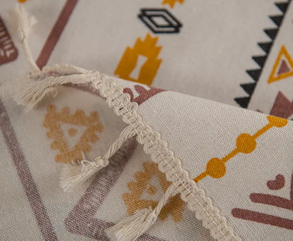Boho Summer Cotton Linen Tablecloth with Tassels