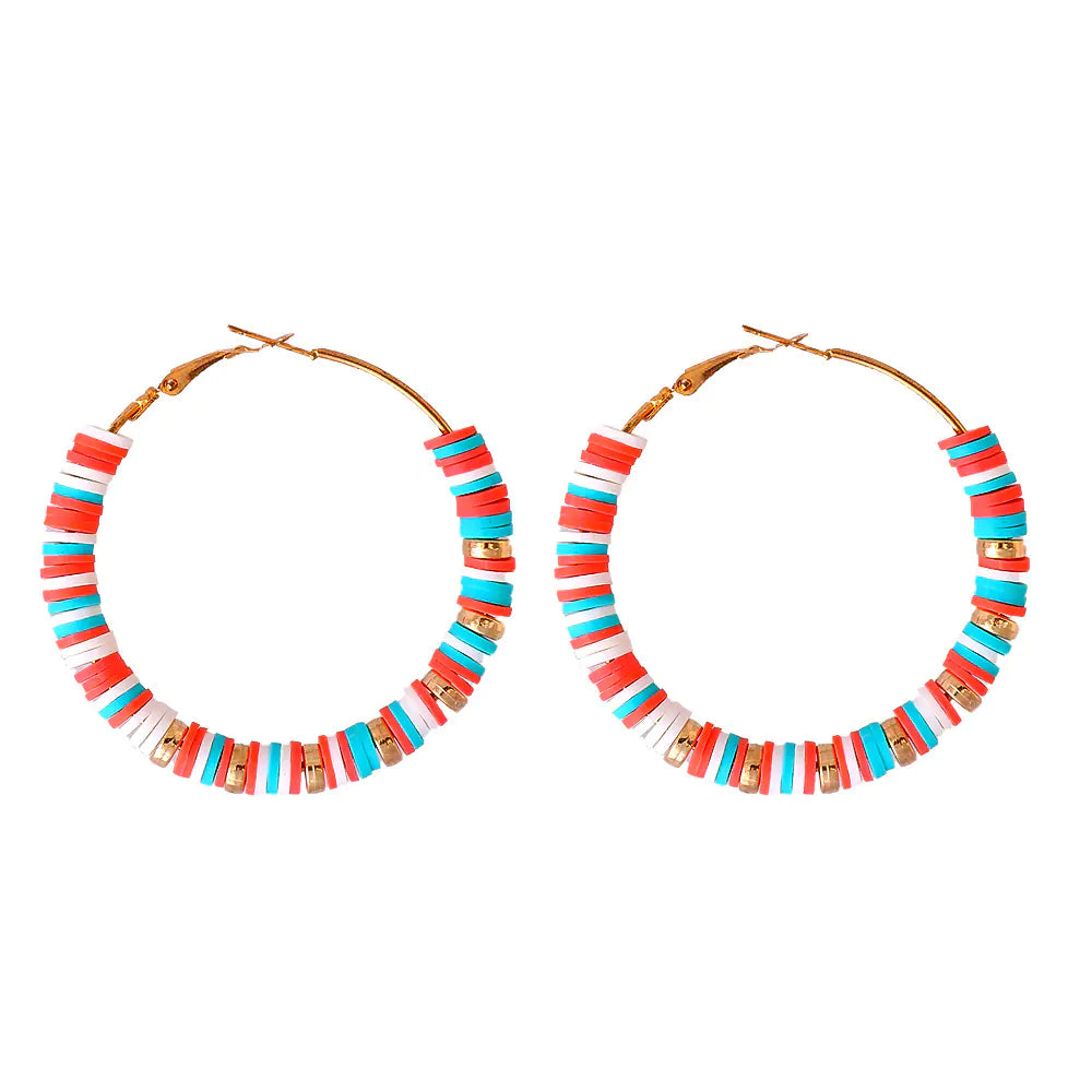 Bohemian Geometric Circle Polymer Clay Earrings