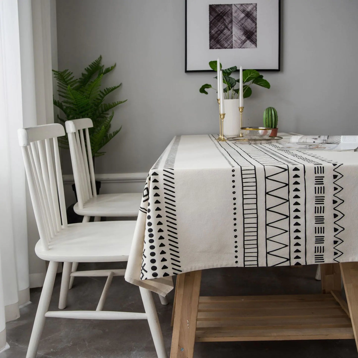 Bohemian Black and White Printed Tablecloth