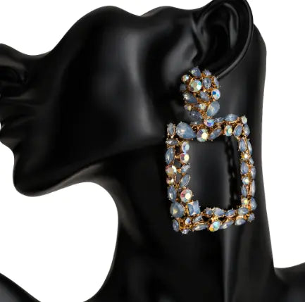 Bohemian Geometric Square Earrings with Rhinestones