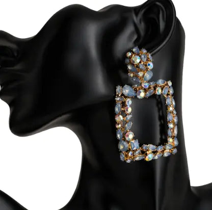 Bohemian Geometric Square Earrings with Rhinestones