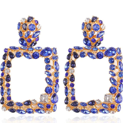 Bohemian Geometric Square Earrings with Rhinestones