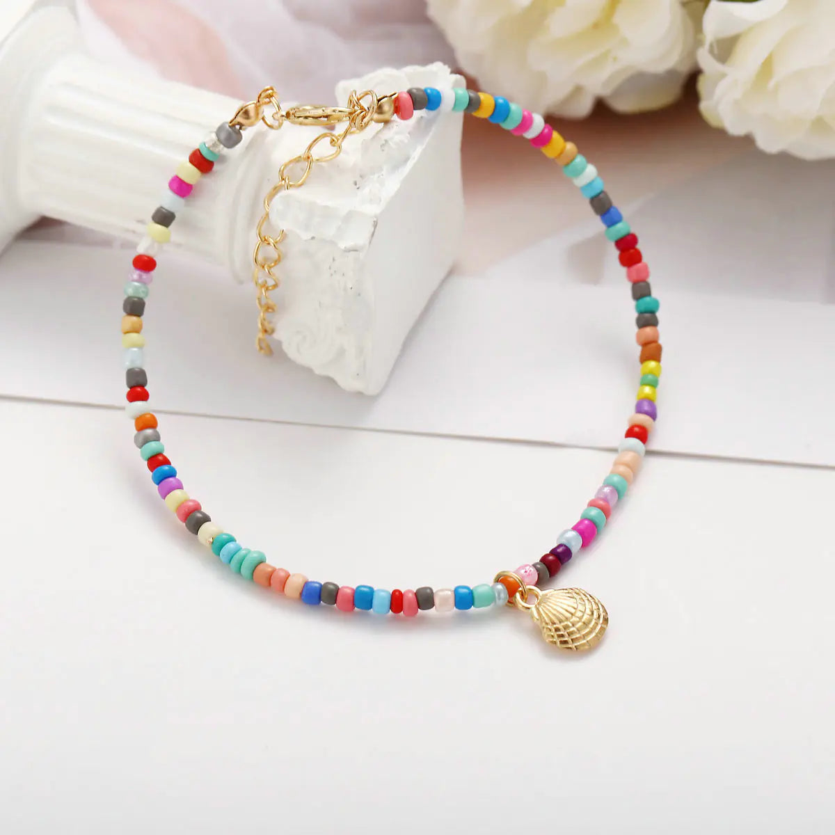 Boho Shell Rope Anklets with Crystal Beads for Women