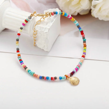 Boho Shell Rope Anklets with Crystal Beads for Women