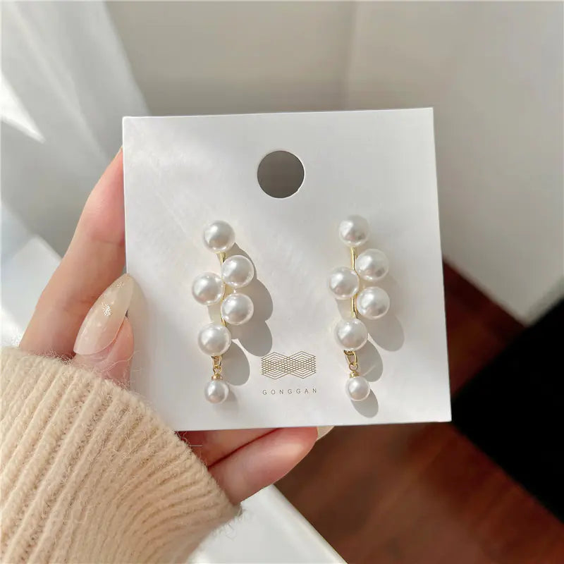 Bohemian High-Level Pearl Geometric Earrings