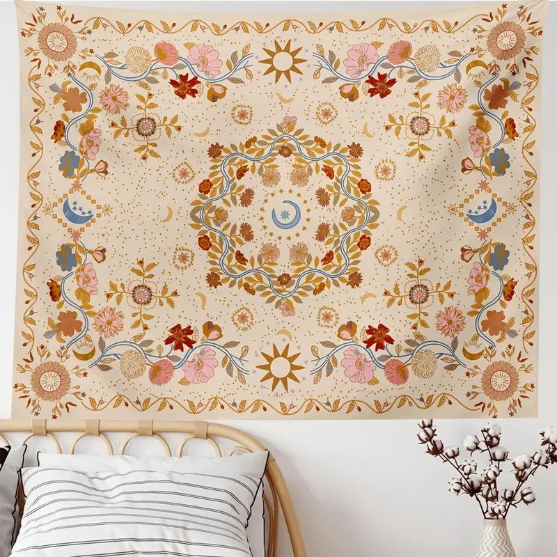 Boho Wall Hanging Tapestry - Sun Moon Stars Decor