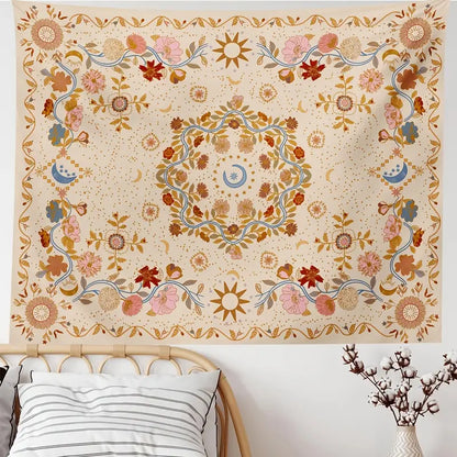 Boho Wall Hanging Tapestry - Sun Moon Stars Decor