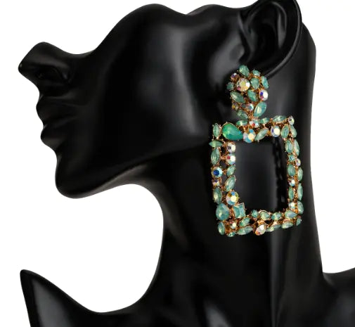 Bohemian Geometric Square Earrings with Rhinestones