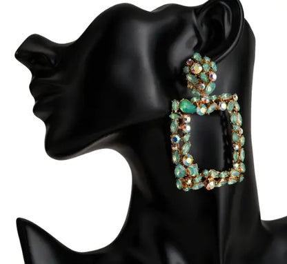 Bohemian Geometric Square Earrings with Rhinestones