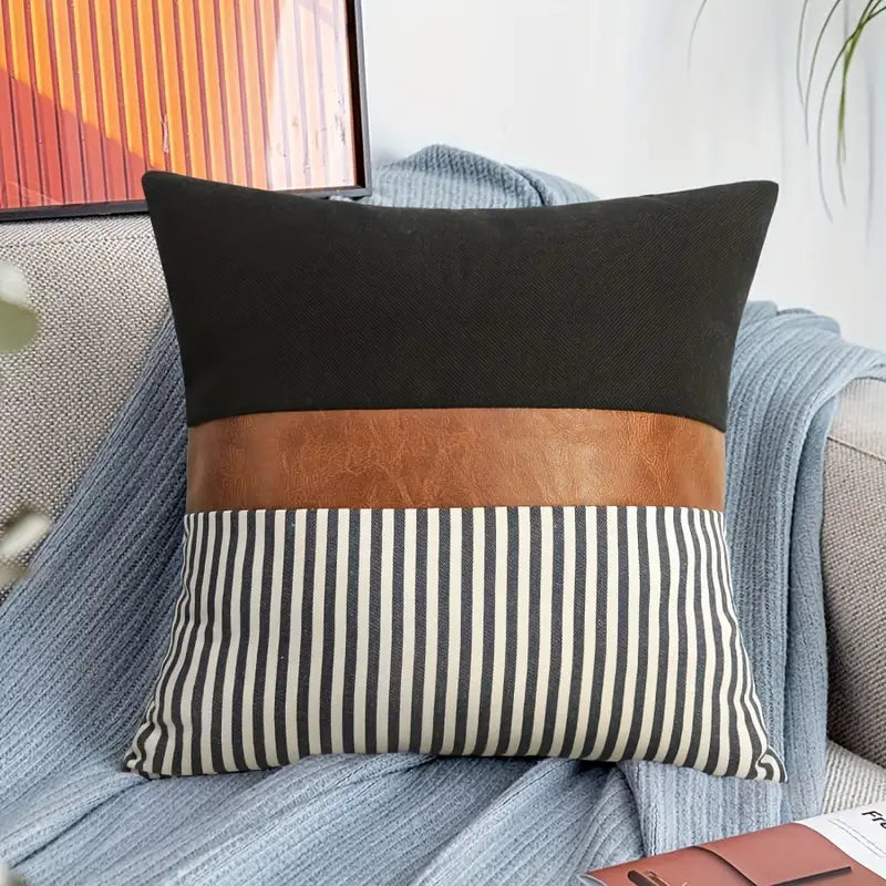 Faux Leather Stitching Pattern Pillow Case