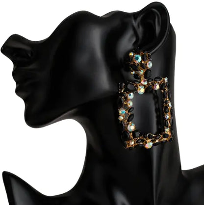 Bohemian Geometric Square Earrings with Rhinestones