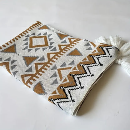 Bohemian Knitted Jacquard Tassel Throw Blanket