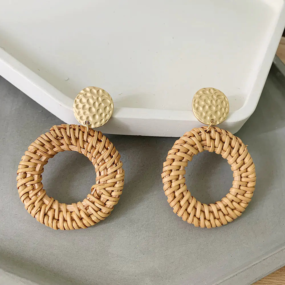 Bohemian Woven Rattan Earrings
