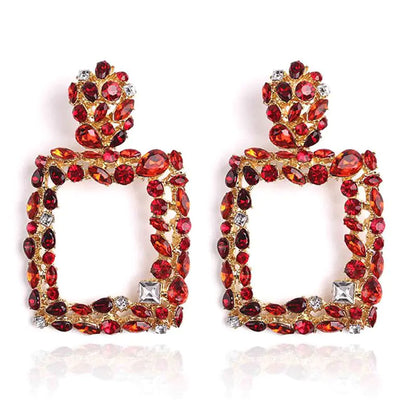 Bohemian Geometric Square Earrings with Rhinestones