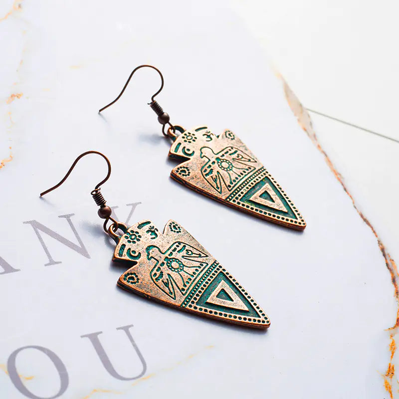 Bohemian Vintage Metal Triangle Pendant Earrings