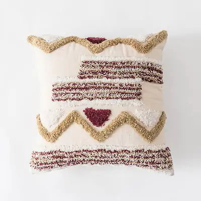 Indian Embroidered Tufted Pillow with Tassels