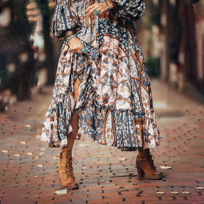 Bohemian Irregular Print Vintage Dress