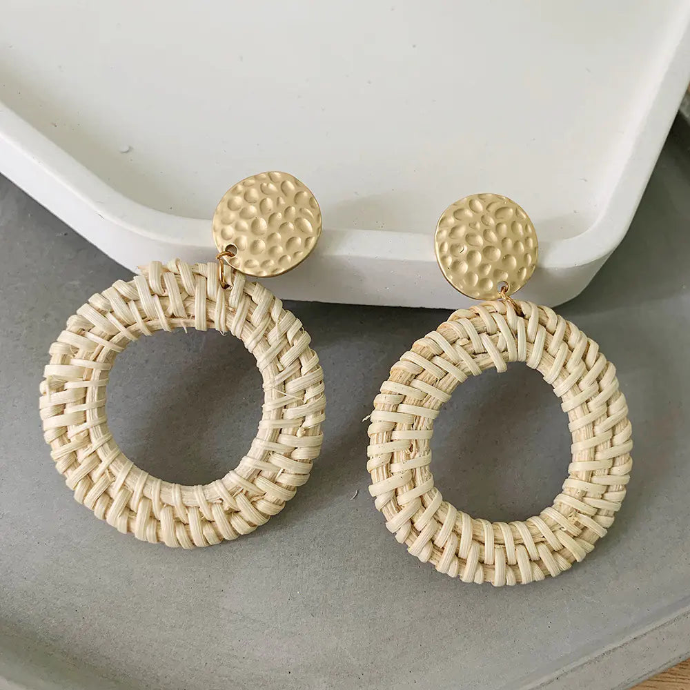 Bohemian Woven Rattan Earrings