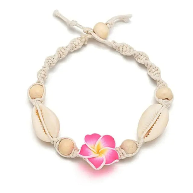 Boho Handmade Knotted Shell Flower Braided Anklet