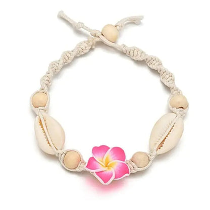 Boho Handmade Knotted Shell Flower Braided Anklet