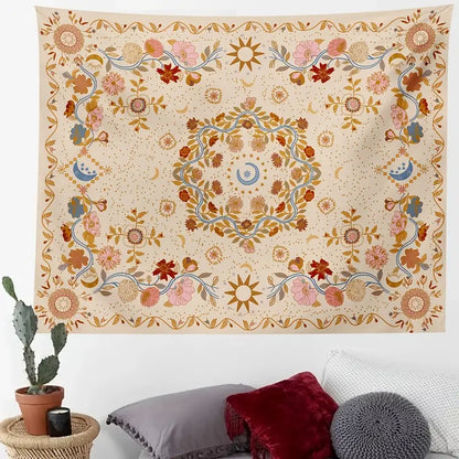 Boho Wall Hanging Tapestry - Sun Moon Stars Decor